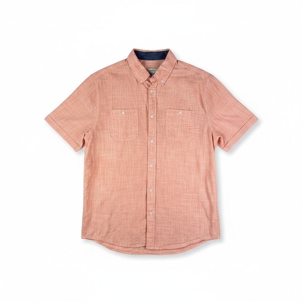 Tricots St Raphael Men Cotton Short Sleeve Button Down Shirt Orange Large Casual